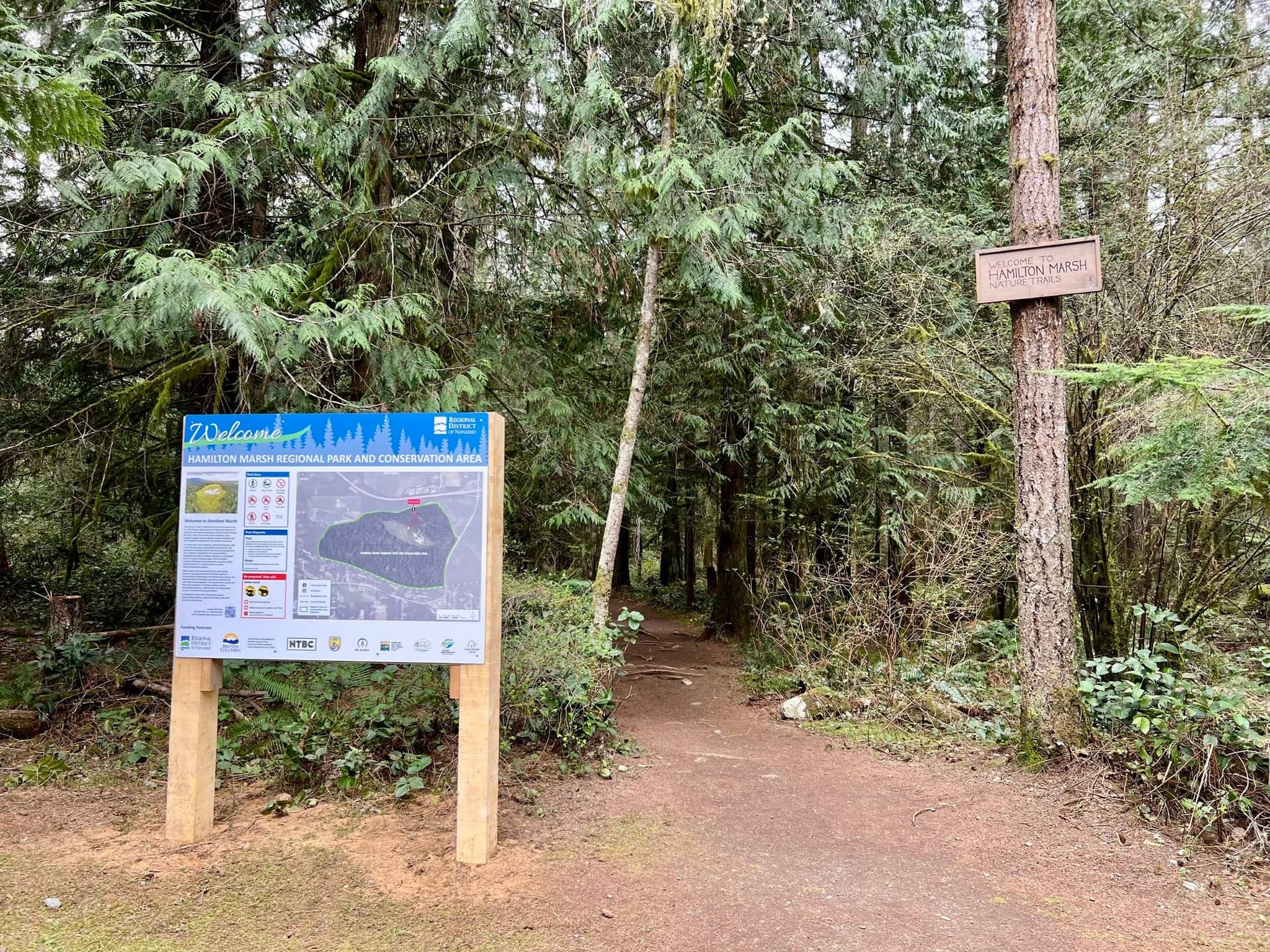 Trailhead entrance to Hamilton Marsh Regional Park off Hilliers Road South